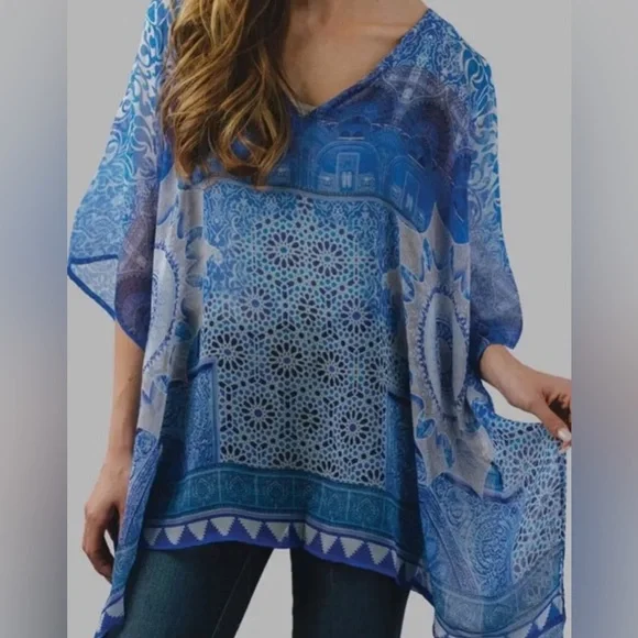 Cupro Kaftan Blue Mandala Women's Top from Seyva - Picture 1 of 6